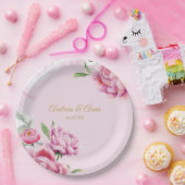 Pink Floral Wedding  Papieren Bordje (Feest)