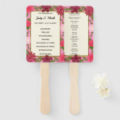Pink Floral Wedding Programme Handwaaier (Voorkant en achterkant)