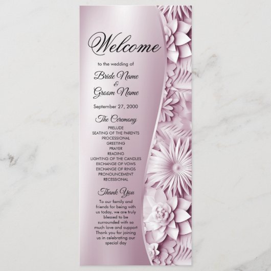 Pink Floral Wedding Programme Programmakaart (Voorkant)
