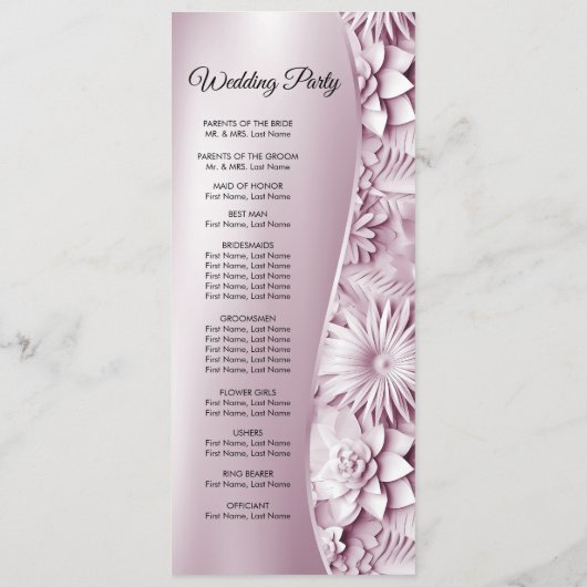 Pink Floral Wedding Programme Programmakaart (Achterkant)