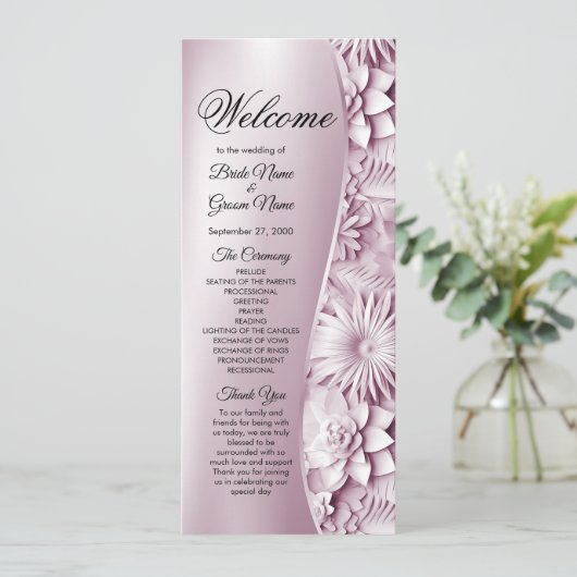 Pink Floral Wedding Programme Programmakaart (Staand voorkant)
