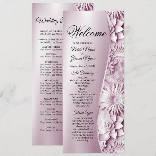 Pink Floral Wedding Programme Programmakaart (Voorkant / Achterkant)