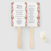Pink Floral Wedding Programme set of Fans Handwaaier (Voorkant en achterkant)