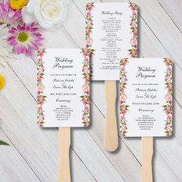 Pink Floral Wedding Programme set of Fans Handwaaier