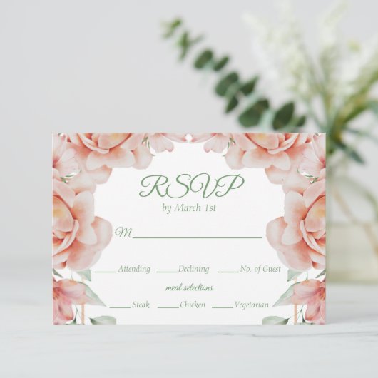 Pink Floral Wedding RSVP Kaartje (Staand voorkant)