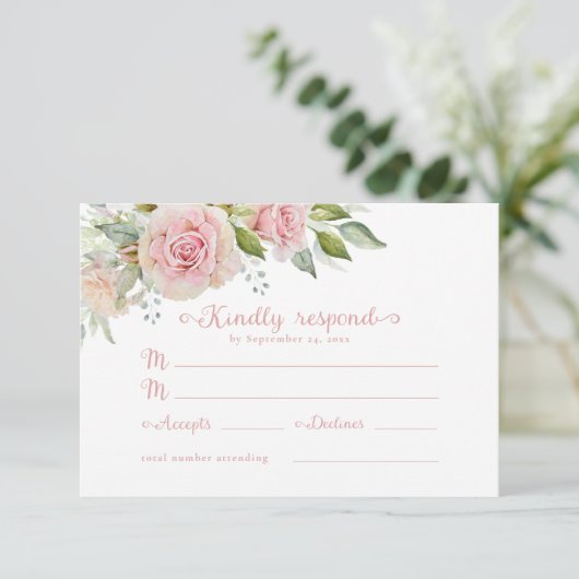 Pink Floral Wedding RSVP Respons Kaart (Staand voorkant)