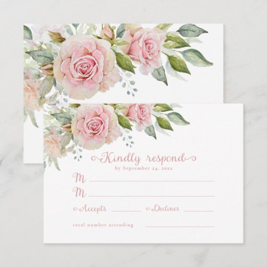 Pink Floral Wedding RSVP Respons Kaart (Voorkant / Achterkant)