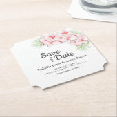 Pink Floral Wedding Save-the-Date Kartonnen Onderzetters (Gekanteld)