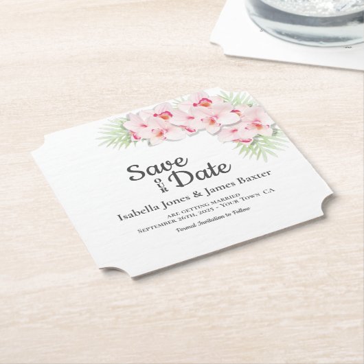 Pink Floral Wedding Save-the-Date Kartonnen Onderzetters (Gekanteld)