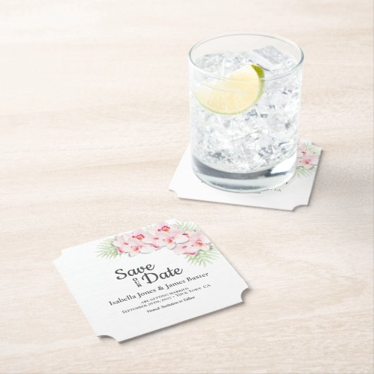 Pink Floral Wedding Save-the-Date Kartonnen Onderzetters (Insitu)