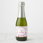 Pink Floral Wedding Sparkling Wijnetiket (Voorkant)