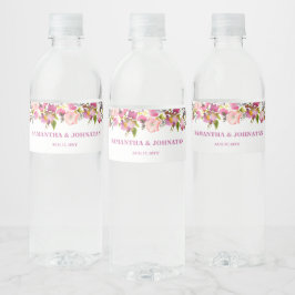 Pink Floral Wedding Waterfles Etiket
