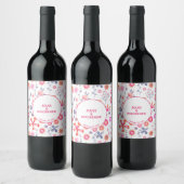 Pink Floral Wedding Wijn Etiket (Flessen)