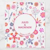 Pink Floral Wedding Wijn Etiket (Enkel label)
