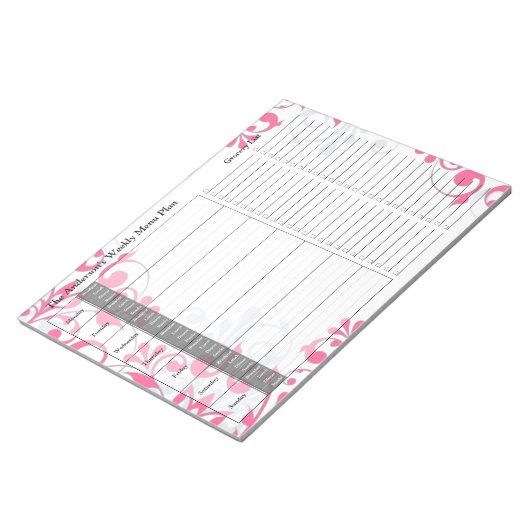 Pink Floral Weekly Personalized Menu Plan Notitieb Notitieblok (Schuin)