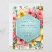 Pink Floral Whimsy Wedding Kaart (Voorkant)