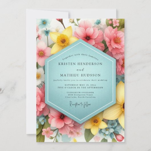 Pink Floral Whimsy Wedding Kaart (Voorkant)