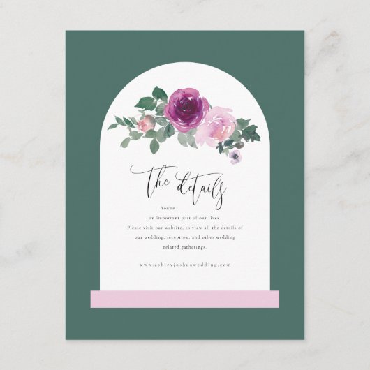 Pink Floral White Arch Leafy Green Informatiekaartje (Voorkant)