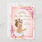 Pink Floral White Princess Baby shower Brunette Kaart (Voorkant)