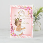 Pink Floral White Princess Baby shower Brunette Kaart (Staand voorkant)