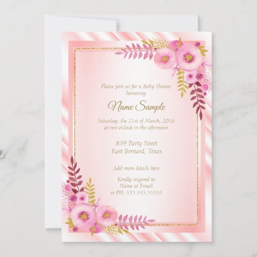 Pink Floral White Princess Baby shower Brunette Kaart (Achterkant)