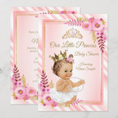 Pink Floral White Princess Baby shower Brunette Kaart (Voorkant / Achterkant)