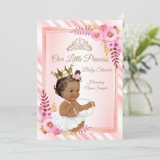Pink Floral White Princess Baby shower Etnische Kaart (Staand voorkant)