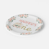 Pink Floral White Pumpkin First Birthday Party  Papieren Bordje (Gekanteld)