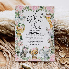Pink Floral Wild One Oerwoud Safari Birthday Girl Kaart