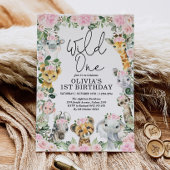 Pink Floral Wild One Oerwoud Safari Birthday Girl Kaart