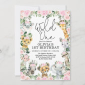 Pink Floral Wild One Oerwoud Safari Birthday Girl Kaart (Voorkant)