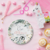 Pink Floral Winter Onederland Birthday Papieren Bordje (Feest)