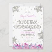 Pink Floral Winter Wonderland Birthday Invitations Kaart (Voorkant)
