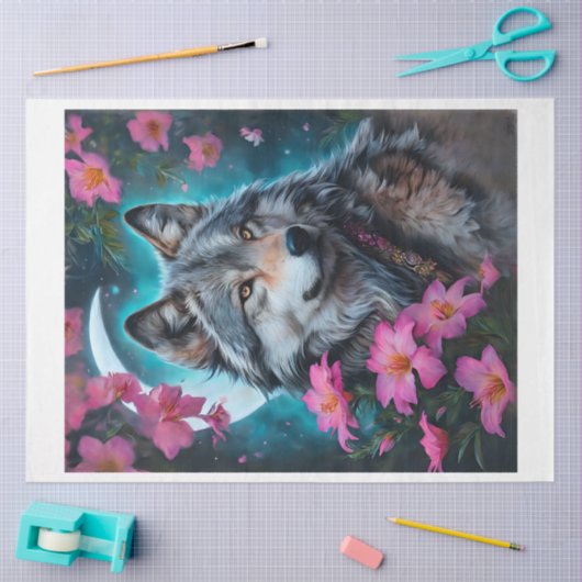 Pink Floral Wolf Moon Tissuepapier (Craft)