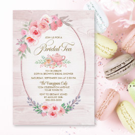 Pink Floral Wood Bridal Tea Bridal Shower Kaart