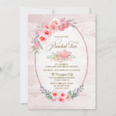 Pink Floral Wood Bridal Tea Bridal Shower Kaart (Voorkant)