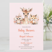 Pink Floral Woodland Animal Baby shower Kaart