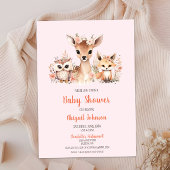 Pink Floral Woodland Animal Baby shower Kaart