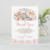 Pink Floral Woodland Animals Baby shower Birthday Bedankkaart (Staand voorkant)