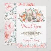 Pink Floral Woodland Animals Baby shower Birthday Bedankkaart (Voorkant / Achterkant)