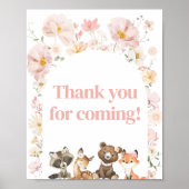 Pink Floral Woodland Animals Bedankt voor je komst Poster (Voorkant)