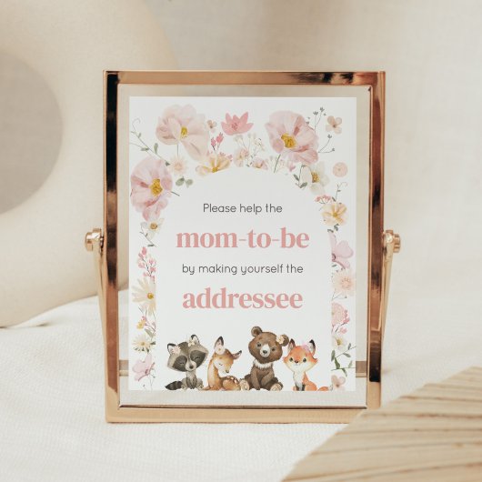 Pink Floral Woodland Animals Envelope Station Poster