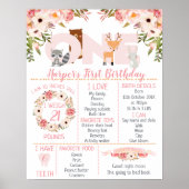 Pink Floral Woodland Birthday Milestone Poster (Voorkant)