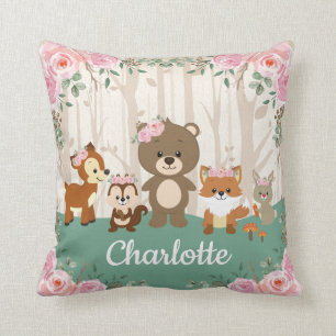 Pink Floral Woodland Forest Animals Nursery Kussen