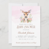 Pink Floral Woodland Oh Deer Baby shower Kaart (Voorkant)