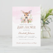 Pink Floral Woodland Oh Deer Baby shower Kaart (Staand voorkant)