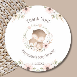 Pink Floral Woodland Owl Baby shower Bedankt Ronde Sticker