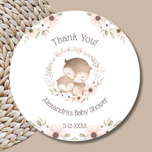 Pink Floral Woodland Owl Baby shower Bedankt Ronde Sticker