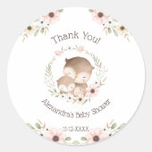 Pink Floral Woodland Owl Baby shower Bedankt Ronde Sticker (Voorkant)