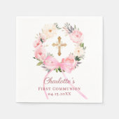 Pink floral wreath bow First Communion Servet (Voorkant)